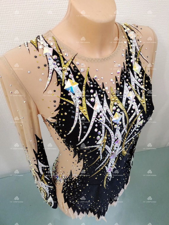 Black Competition Rhythmic Gymnastic Leotard, Roller Skating Dress