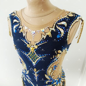 Blue Competition Rhythmic Gymnastics Leotard, Roller skating dress, Show dance, Figure skating dress