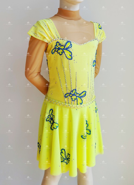Yellow Rhinestone Figure Skating Dress: La La Land Show Dance Costume -  Etsy Israel