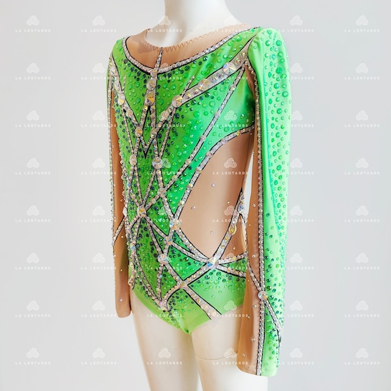 Bright green Aerobic Gymnastics leotard, Acro costume, Roller-skating , Show dance, Rhythmic Gymnastic leotard- SOLD