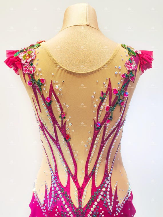 Body da ginnastica ritmica Bordo Roses: abito da pattinaggio