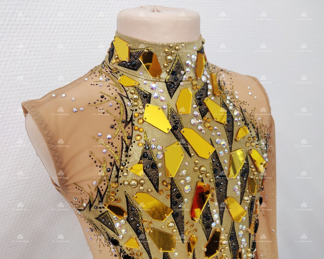 Golden Rhinestone Rhythmic Gymnastics Leotard: Show Dance Dress - Etsy