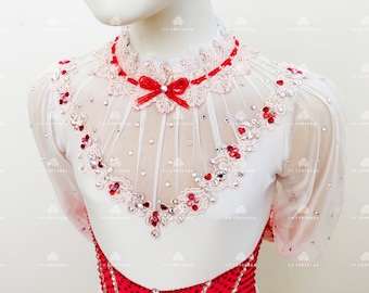 White-red Figure skate dress, Roller skate dress, Show dance, Competition figure skating dress