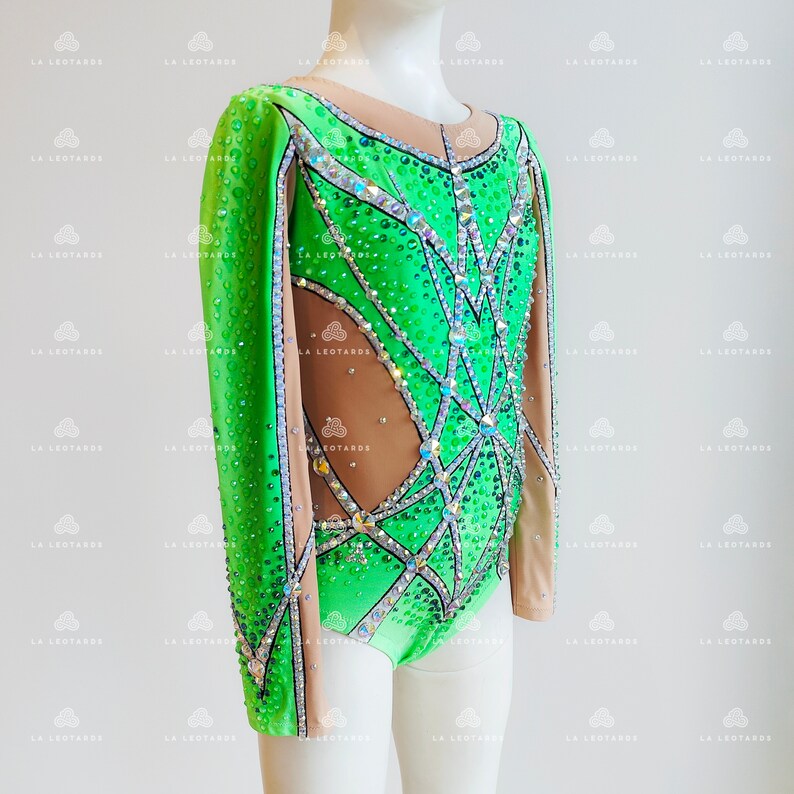 Bright Green Aerobic Gymnastics Leotard Acro Costume Roller skating 