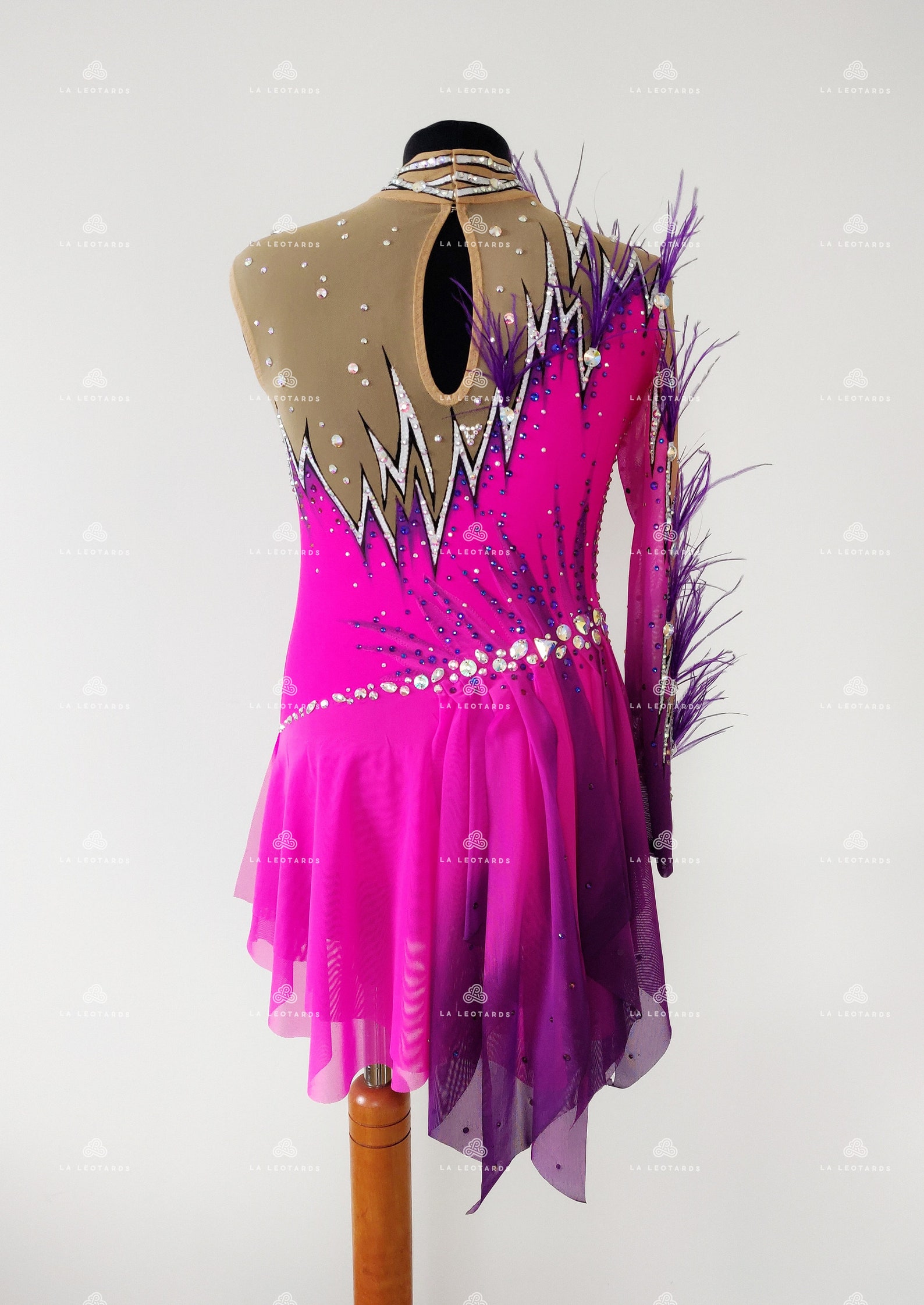Fuchsia Figure Skating Dress With Feathers, Roller Skate Dress, Show