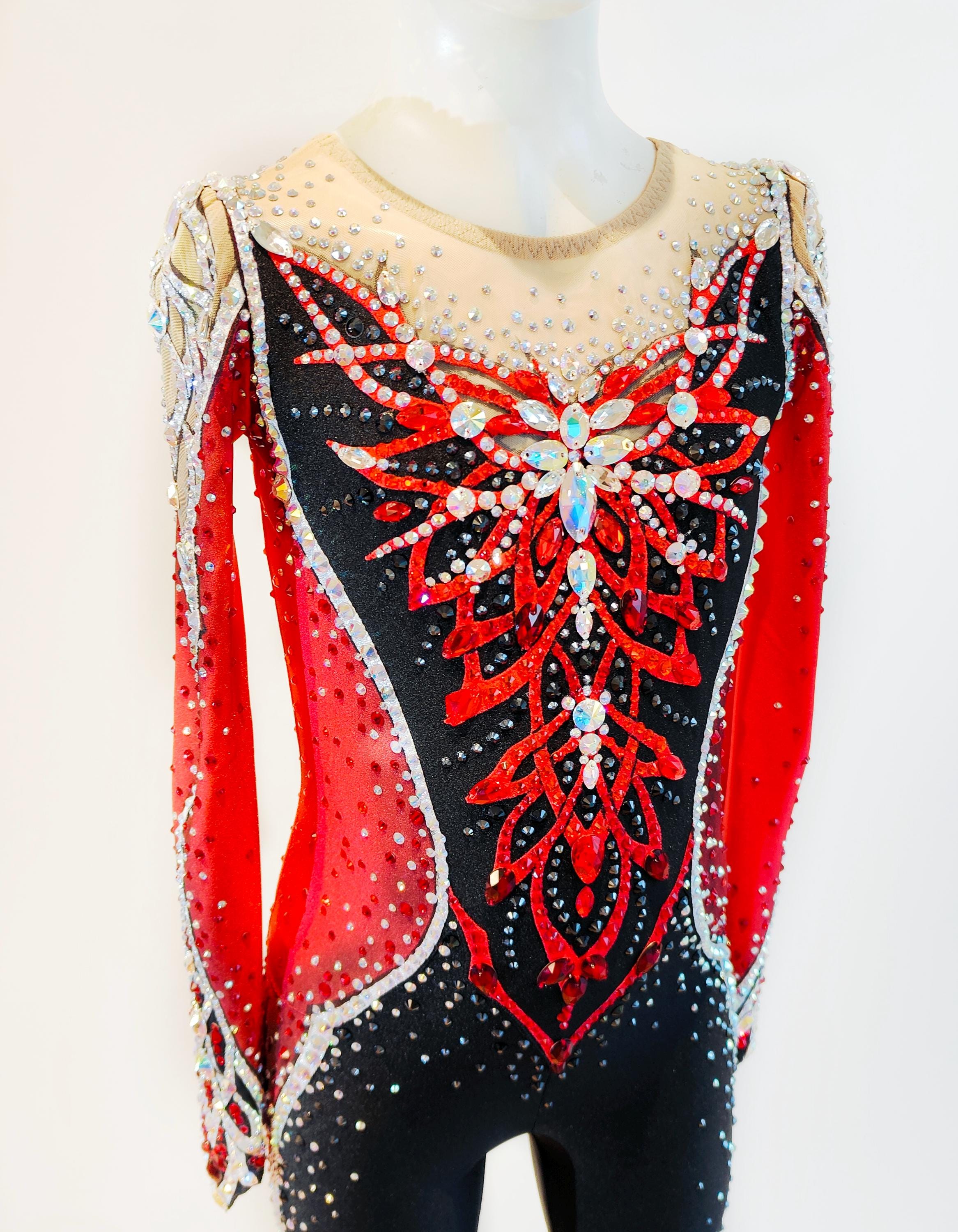 Bright Red & Black Competition Gymnastics Unitard, Acro Costume, Roller ...