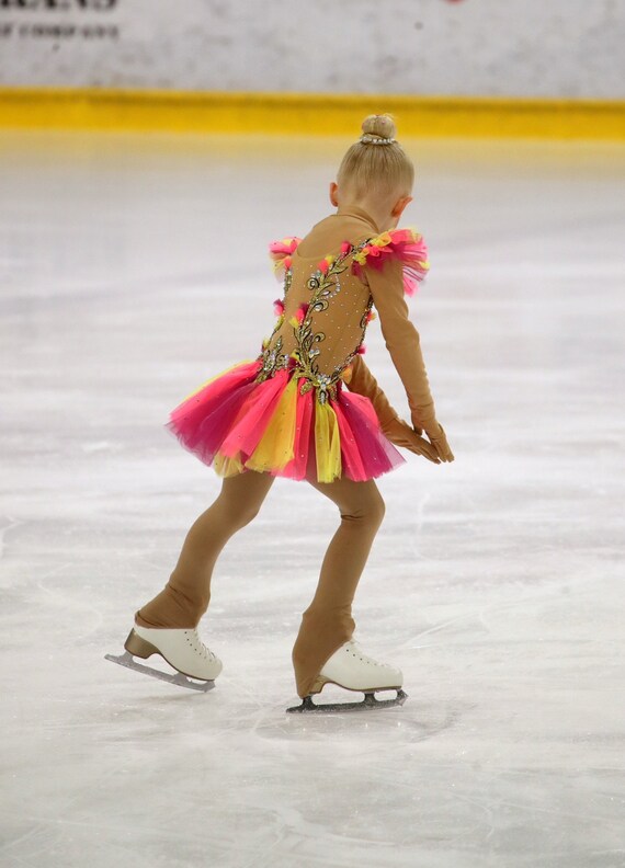Figure Skating Dress Women's Ice Skating Dress Spandex Sports Practice Competition Skating Wear 5 Colors,Yellow,14Years