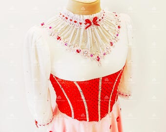 Custom Figure Skating Dress: Red & White Show Dance Costume