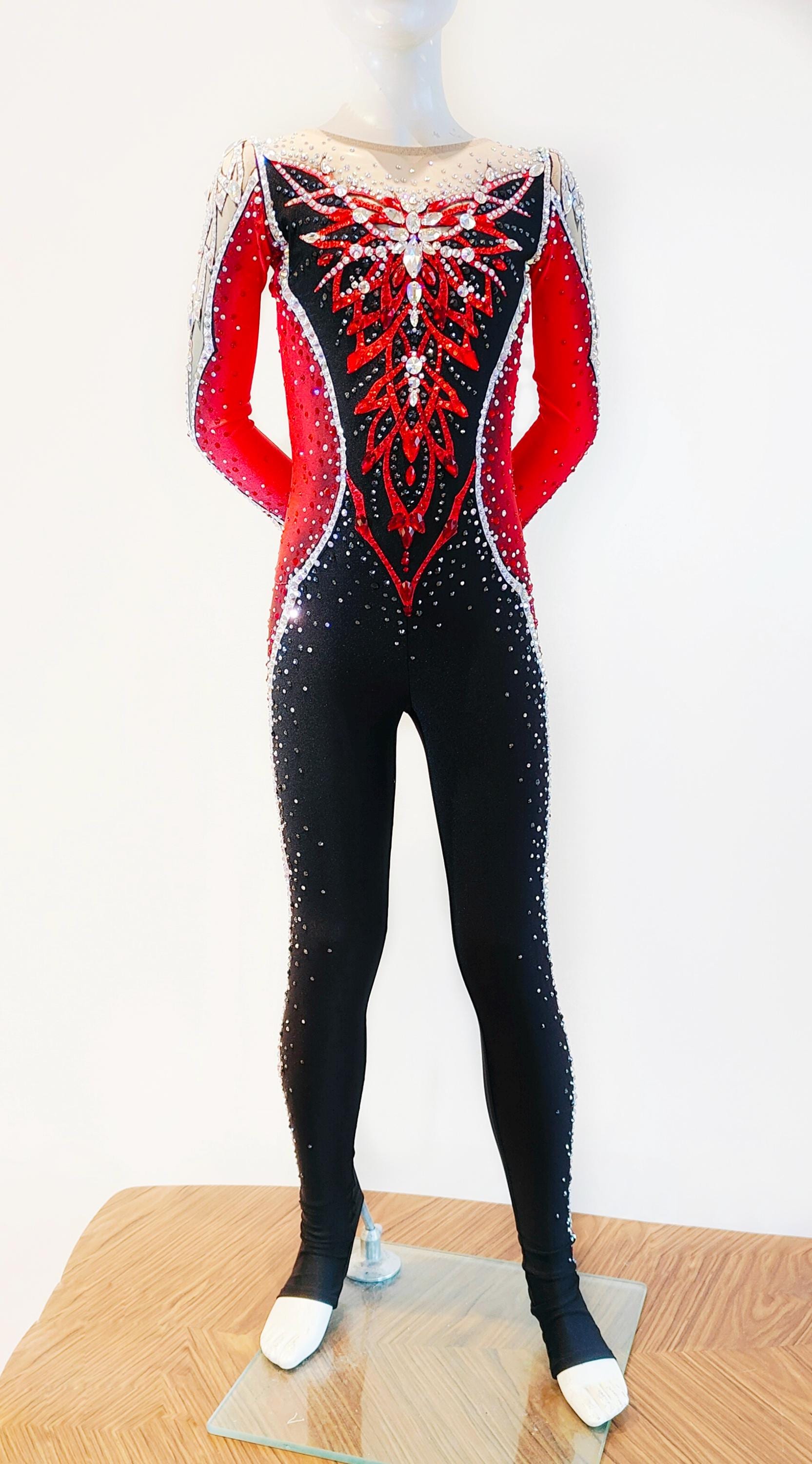 Bright Red & Black Competition Gymnastics Unitard, Acro Costume, Roller ...