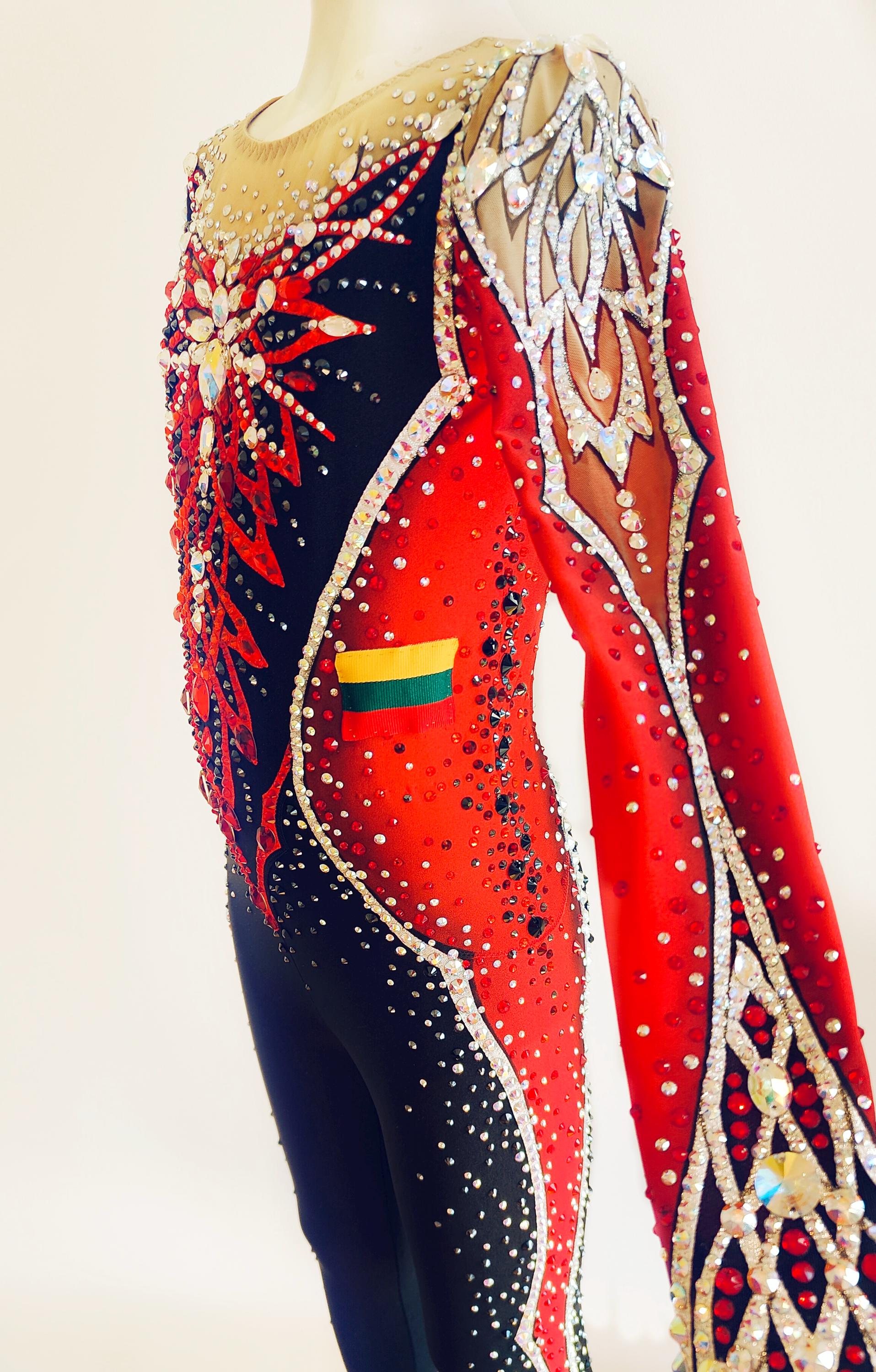 Bright Red & Black Competition Gymnastics Unitard, Acro Costume, Roller ...