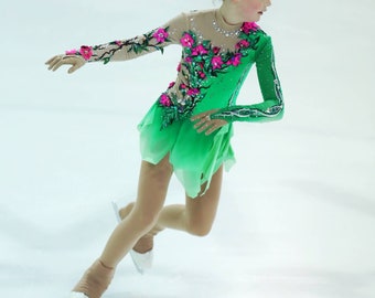 green emerald velvet dress Emerald Figure Skate Dress - JRF22011-E main image 0
