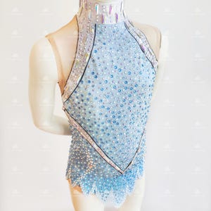 Ice Blue Competition Rhythmic Gymnastics Leotard, Roller skating dress, Show dance dress