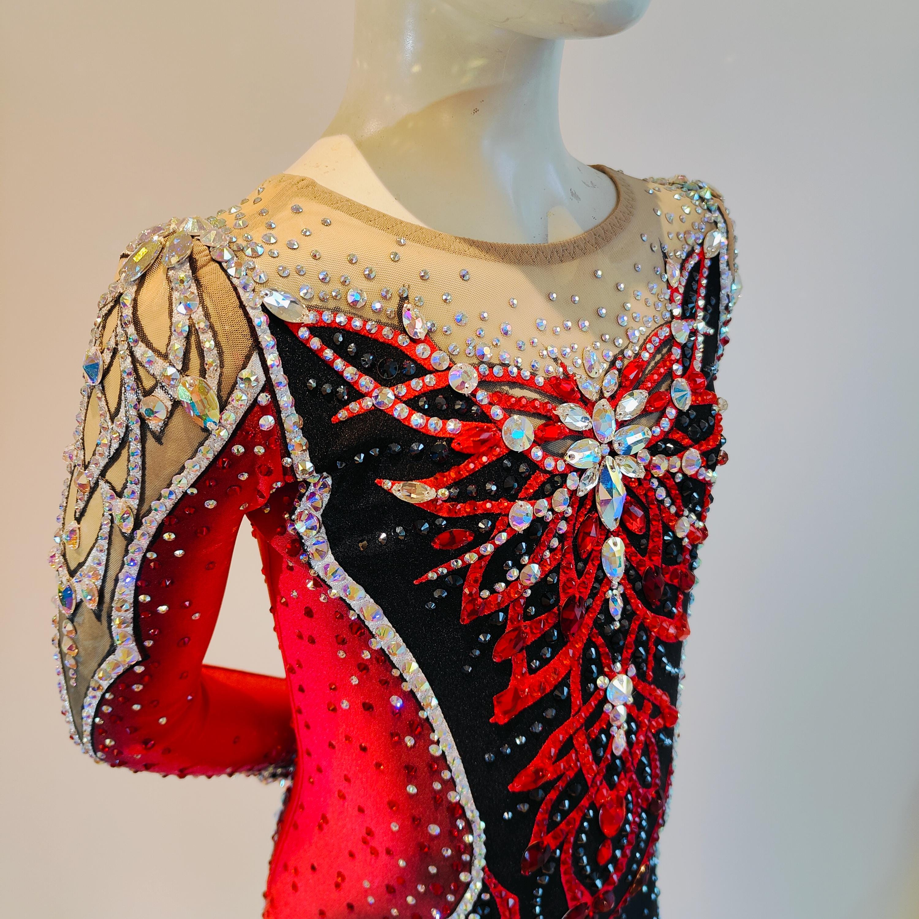Bright Red & Black Competition Gymnastics Unitard, Acro Costume, Roller ...