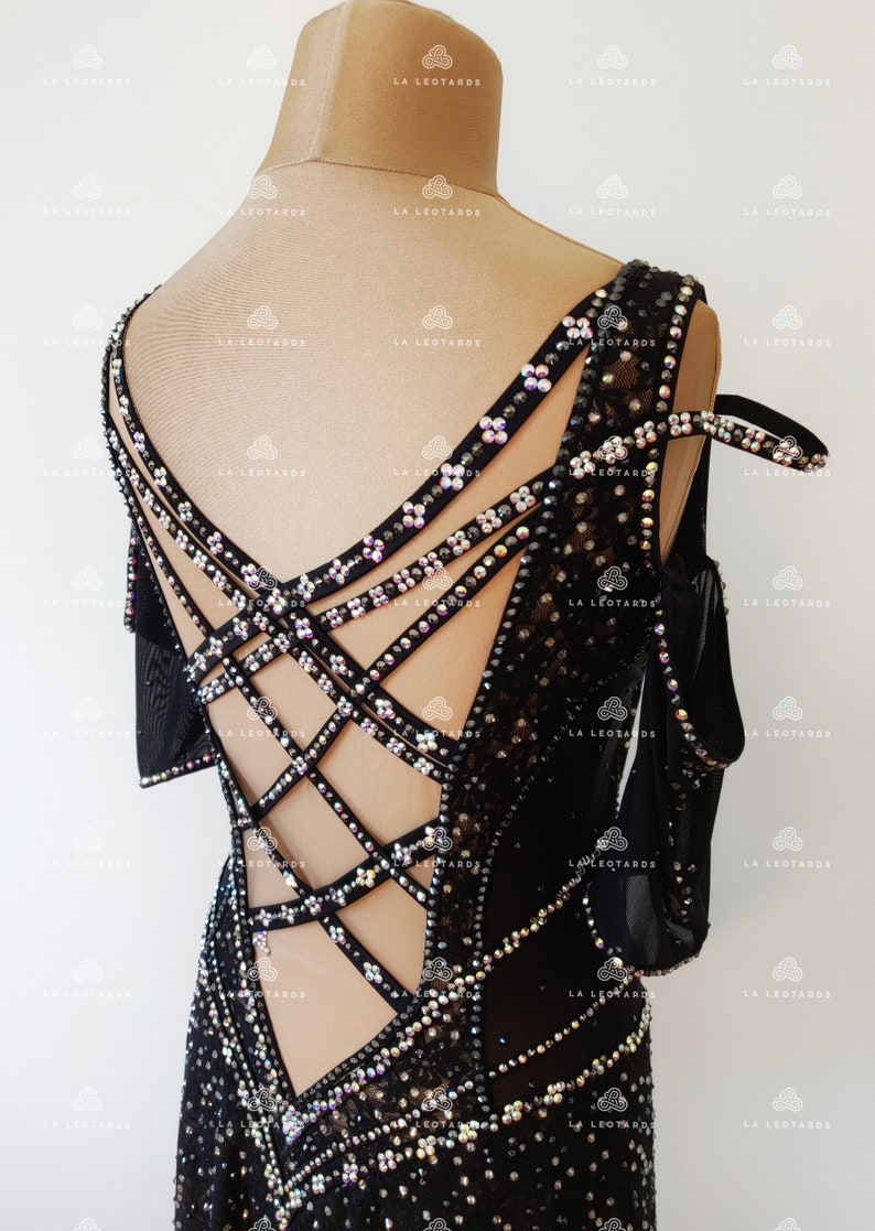 Black Lace Figure Skating Dress Black Rhinestone Dress Etsy