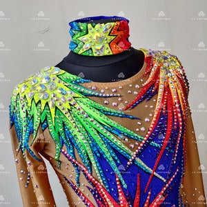 Rainbow color Gymnastics Leotard, Roller skating dress, Show dance, Figure skating dress