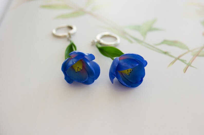 Tulip Earrings Blue Lever Back Polymer Clay Minimalist Jewelry Etsy