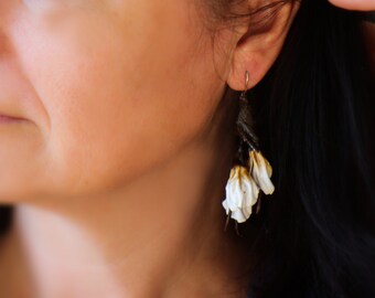 Leather earrings, floral earrings in style of hairclip, made by Oksana