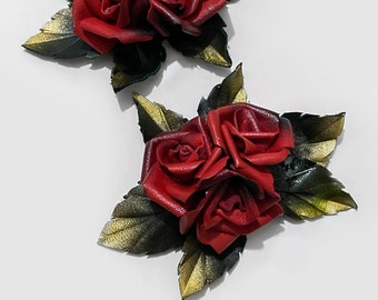 Red roses shoe clip. leather flowers made by Oksana