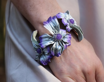 Wrist corsage and earrings made of leather, wedding accessories made by Oksana