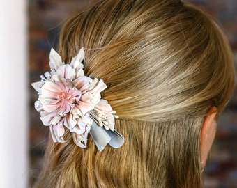 Leather flowers barrette, wedding hair accessories made by Oksana