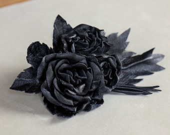 Black roses, Leather hairclip, hair accessories made by Oksana