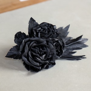 Black roses, Leather hairclip, hair accessories made by Oksana