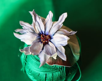 Leather waterlily, hair barrette made by Oksana