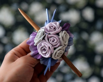 Leather roses hair stick, purple flowers barrette made by Oksana
