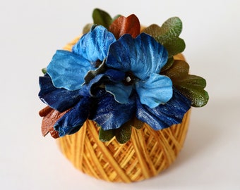 Leather Violas, blue floral hair barrette made by Oksana