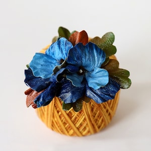 Leather Violas, blue floral hair barrette made by Oksana