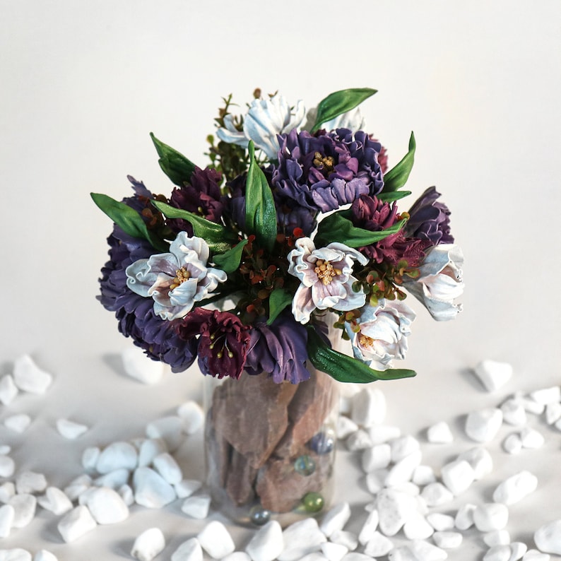 Leather bouquet, magnolias and peons, customizable, made by oksana zdjęcie 1