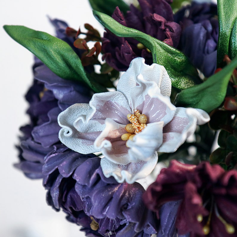 Leather bouquet, magnolias and peons, customizable, made by oksana zdjęcie 4