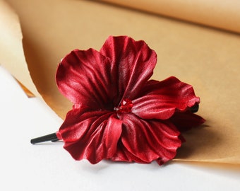 Red Hibiscus barrette/comb/hairclip made by Oksana