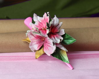 Leather flowers Hairclip, Hot pink barrette, hair accessories made by Oksana