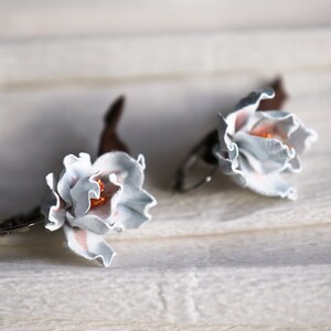 Leather magnolias earrings, floral earrings in style of hairclip, made by Oksana image 9