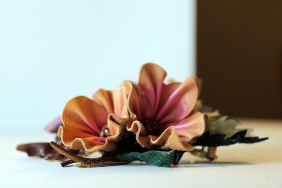 leather hair barrette, Natural leather, Clamps for hair, hair clips, Woman hair accessories, Gift for her,  Present for her.