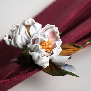 White  magnolias, leather flowers, floral barrette made by Oksana