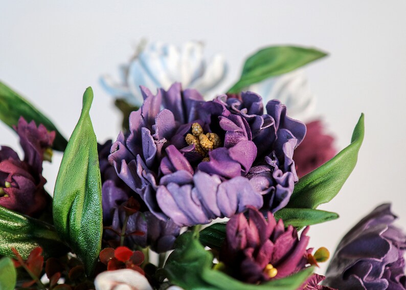 Leather bouquet, magnolias and peons, customizable, made by oksana zdjęcie 7