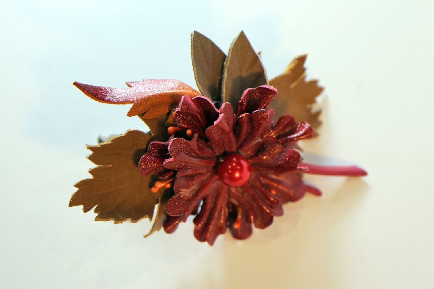 Handmade Leather Red Floral Hair Barrette | Colombian Artisan Flower Clip Red Leather Flowers Barrette, Hair Clips Made by Oxana - Etsy main image 3