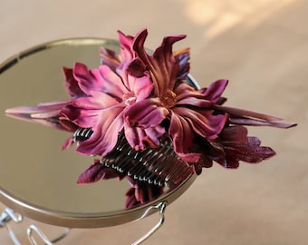 Flores de cuero de morera, pasador para el cabello hecho por Oksana