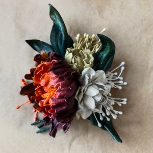 Wedding brooche made of leather, Smooth leather flowers made by Oksana