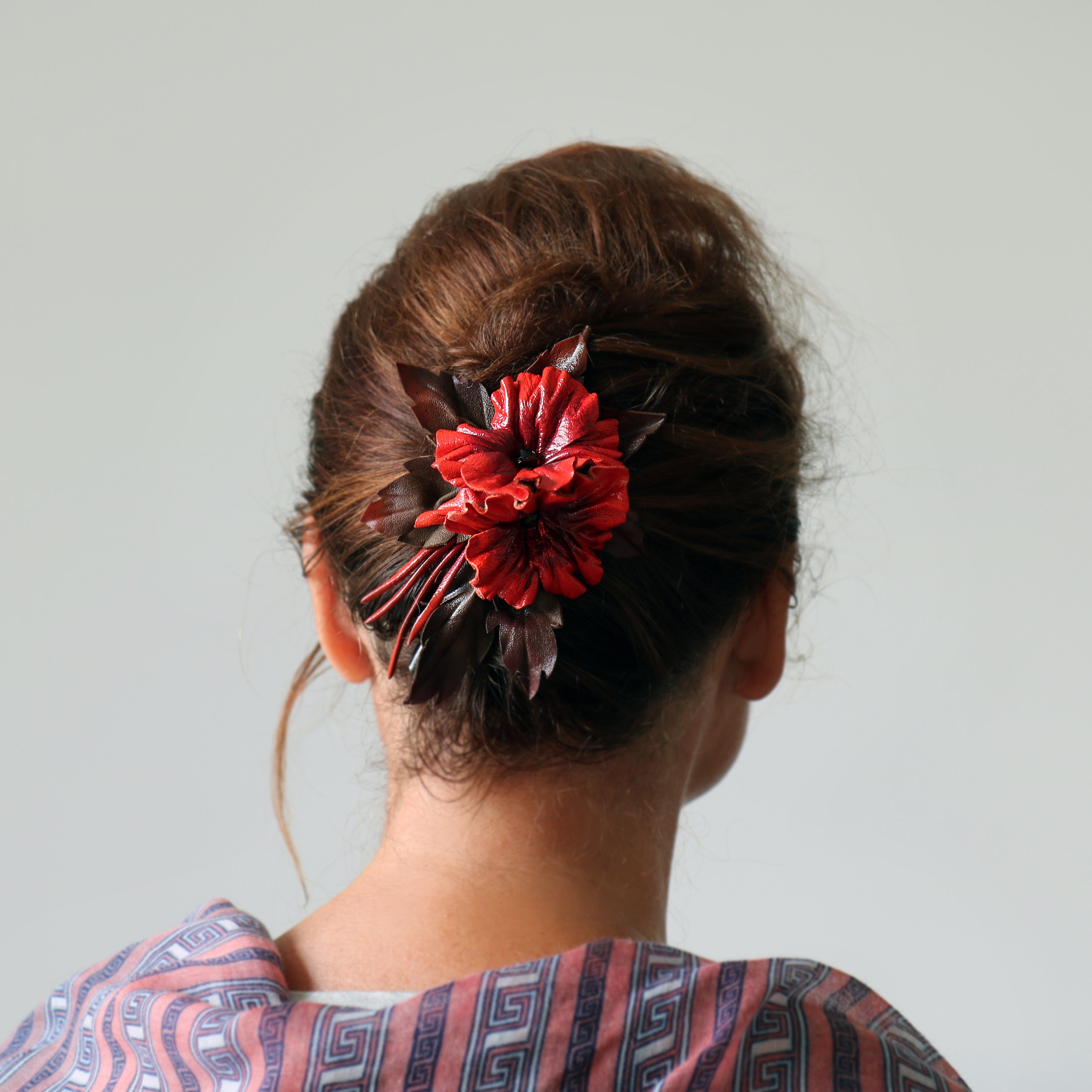 Red Leather Flowers Barrette, Hair Clips Made by Oxana - Etsy display picture 1
