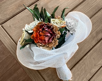 Leather bouquet, Free shipping, peonies, roses and dahlias, customizable, made by oksana)
