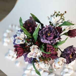 Leather bouquet, magnolias and peons, customizable, made by oksana zdjęcie 5