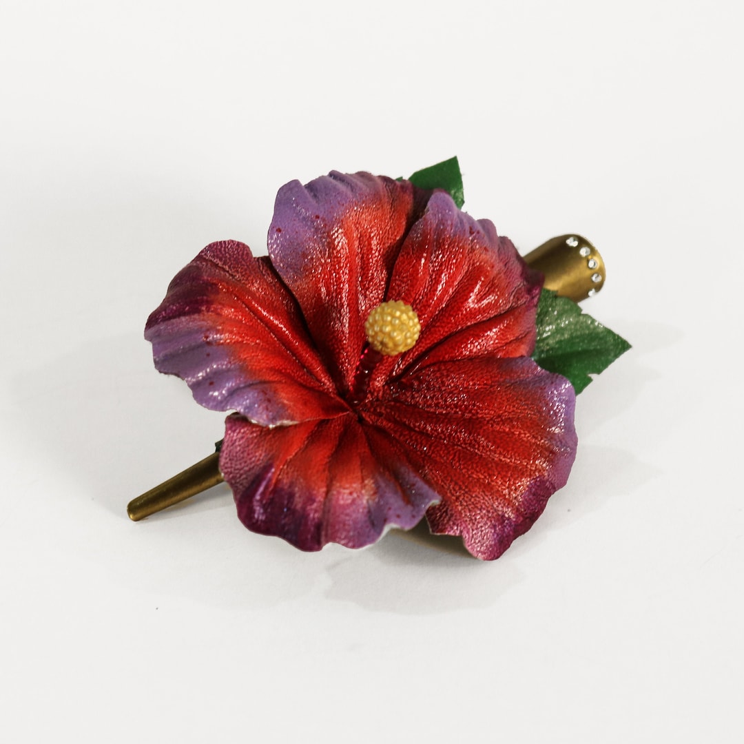 Leather Hibiscus Hair Clip Leather Flowers Made by Oksana Etsy