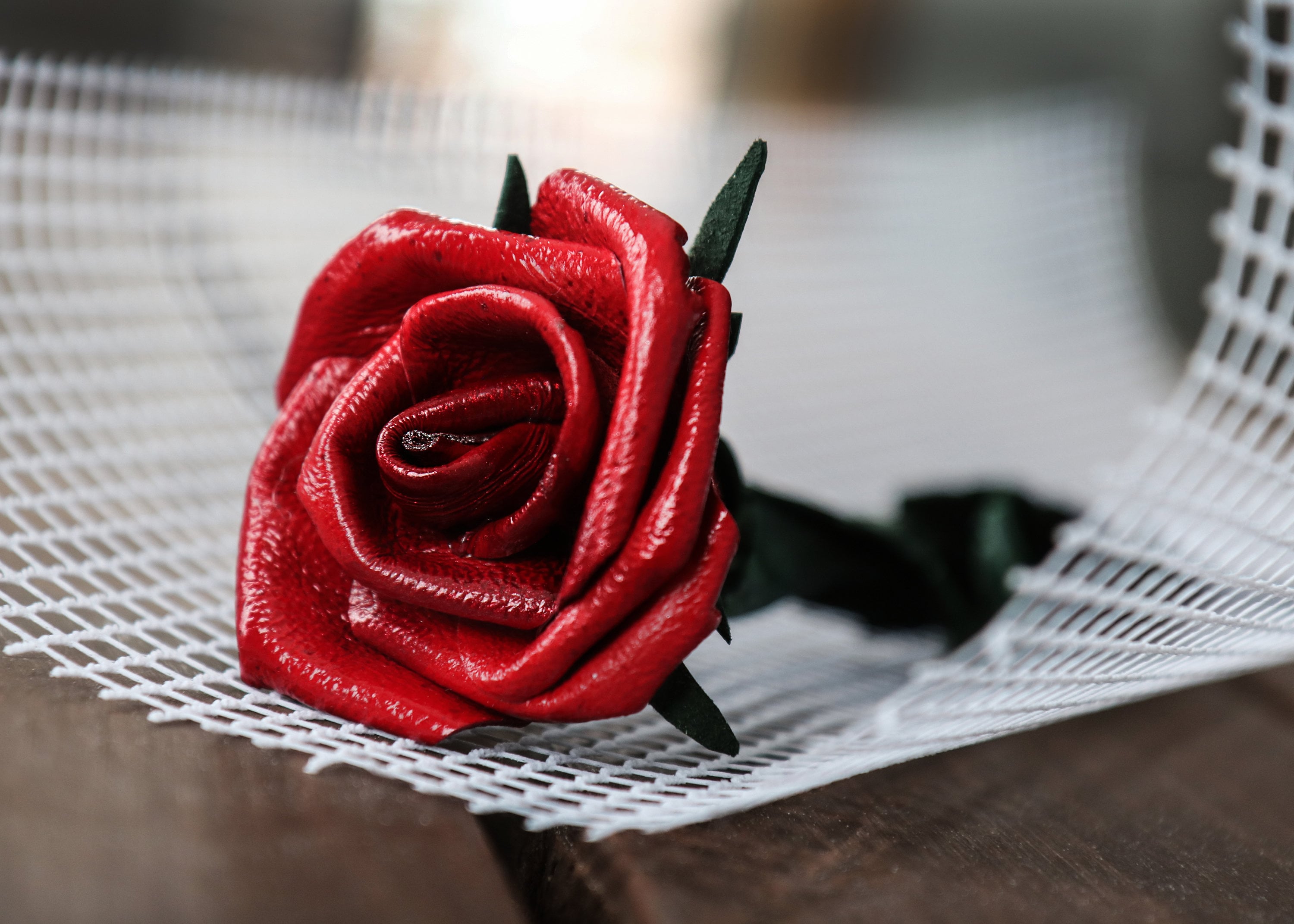 Leather Red Rose, single or full bouquet.