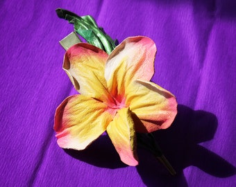 Frangipani,  Leather hair clip in hot shades, leather flowers made by Oksana