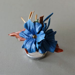 Leather Blue flowers, hair barrette made by Oksana image 2