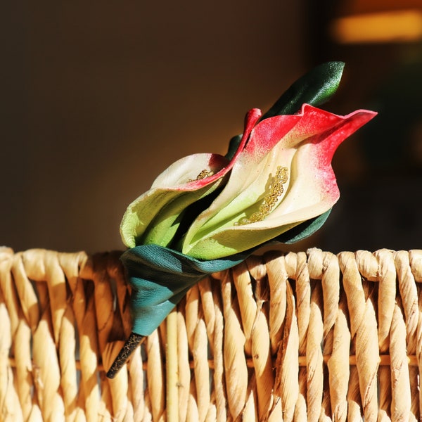 Barrettes Callas en cuir, barrette florale, accessoires pour cheveux fabriqués par Oksana