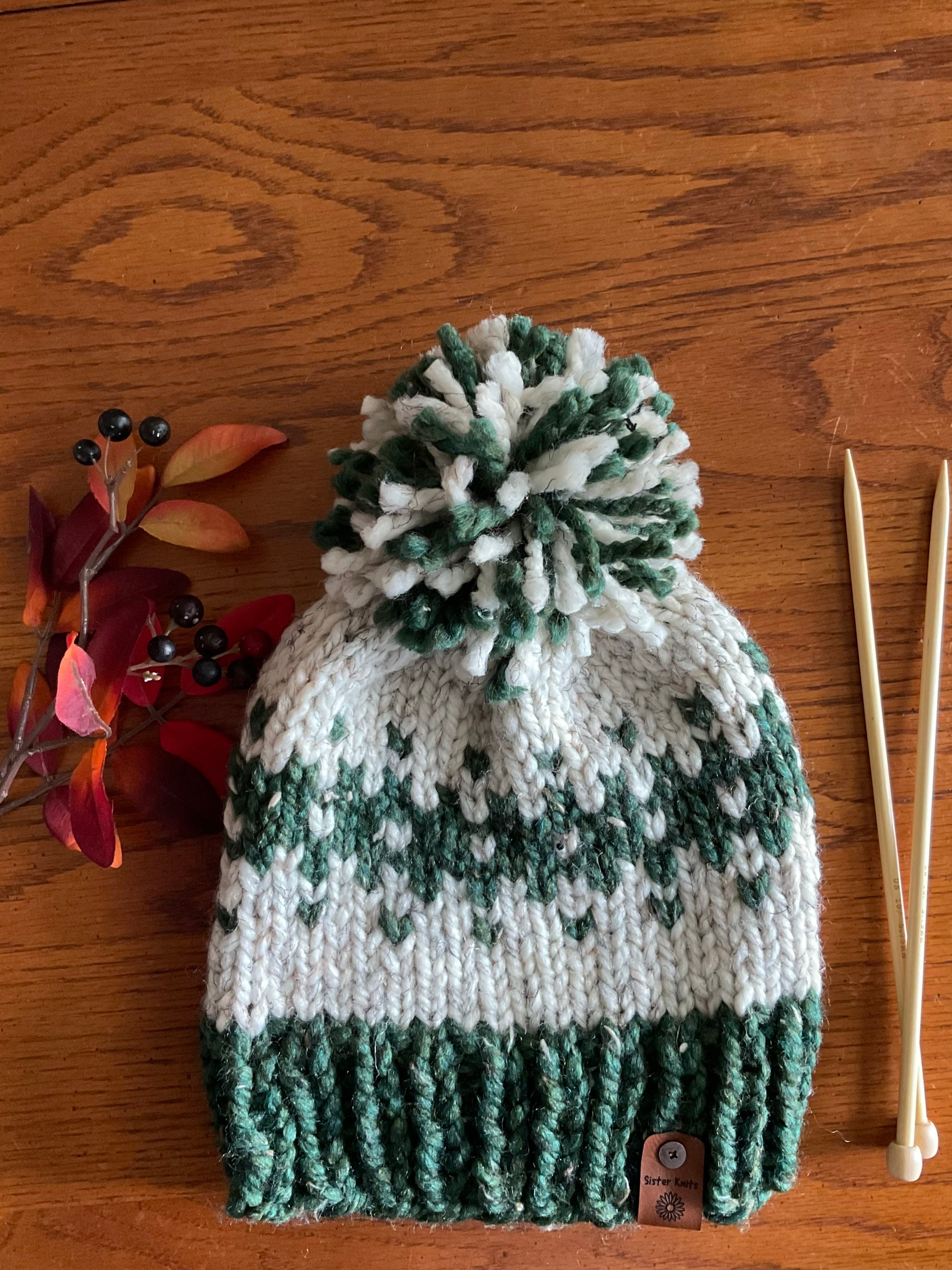 Handmade Fair Isle Knit Beanie: Chunky Wool Blend Winter Hat 